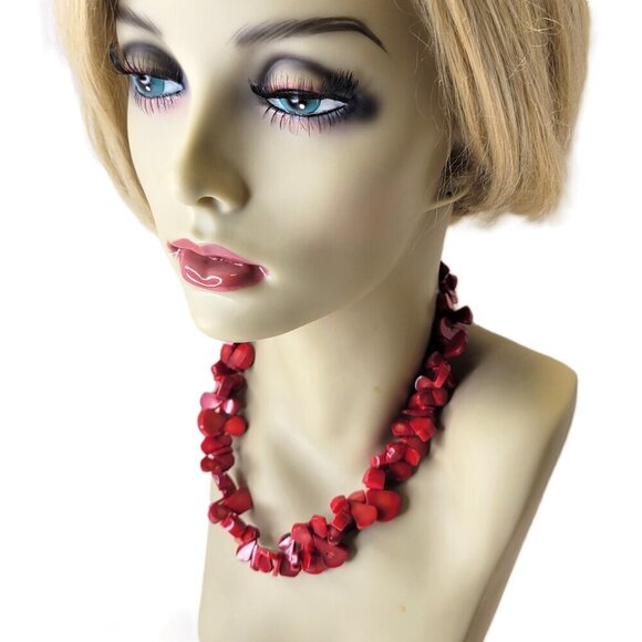 Red Teardrop Chunky Coral Necklace - Picture 3 of 16